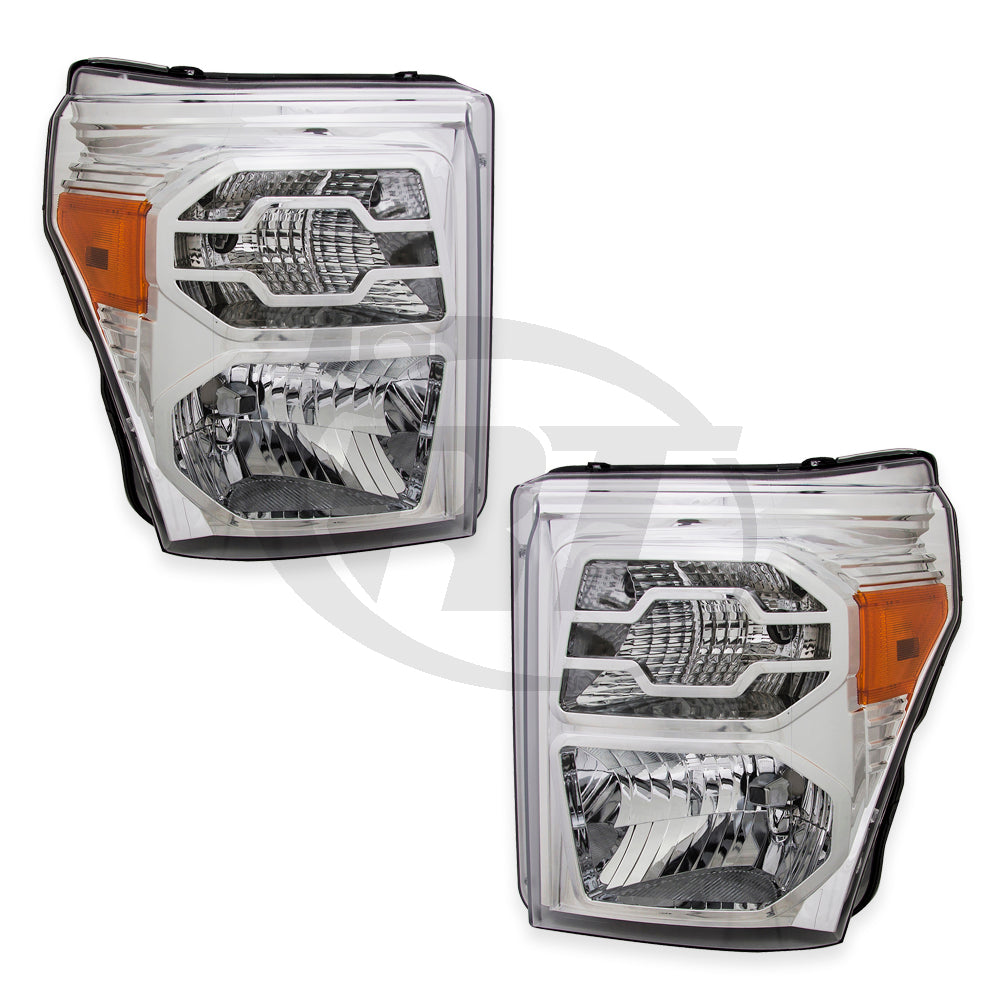 Headlights Headlamps Pair Set for 09-14 Ford F150 Pickup (Black) Left & Right