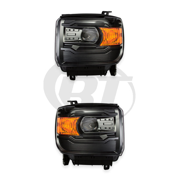 Projector Black Headlights for 15-19 GMC Sierra 1500/2500HD Left Right Pair Set